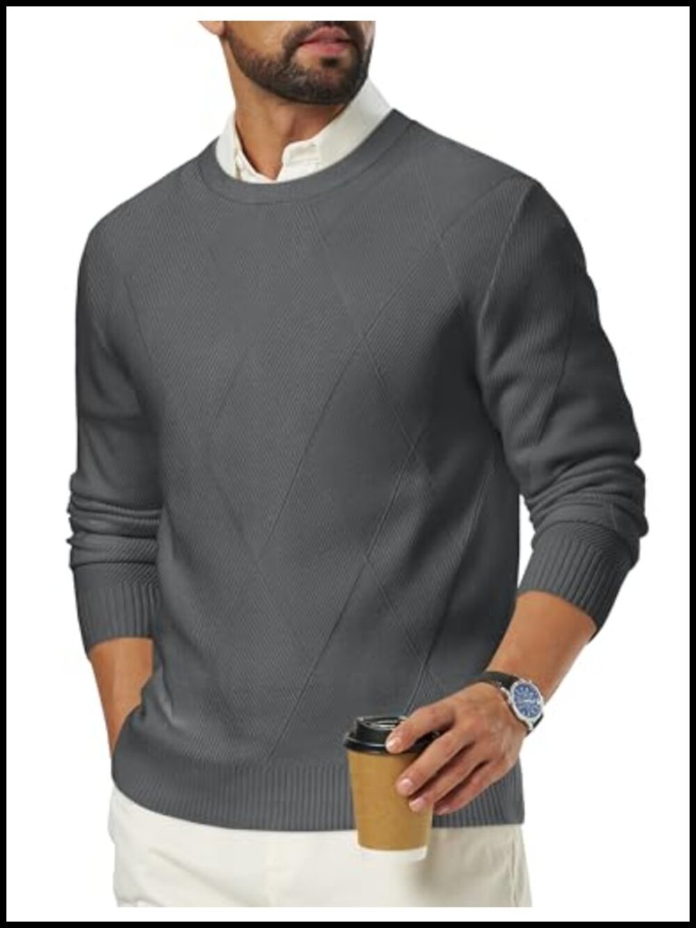 Mens Knitted Pullover Sweater Long Sleeve Crew Neck Casual Warm Polyester Blend